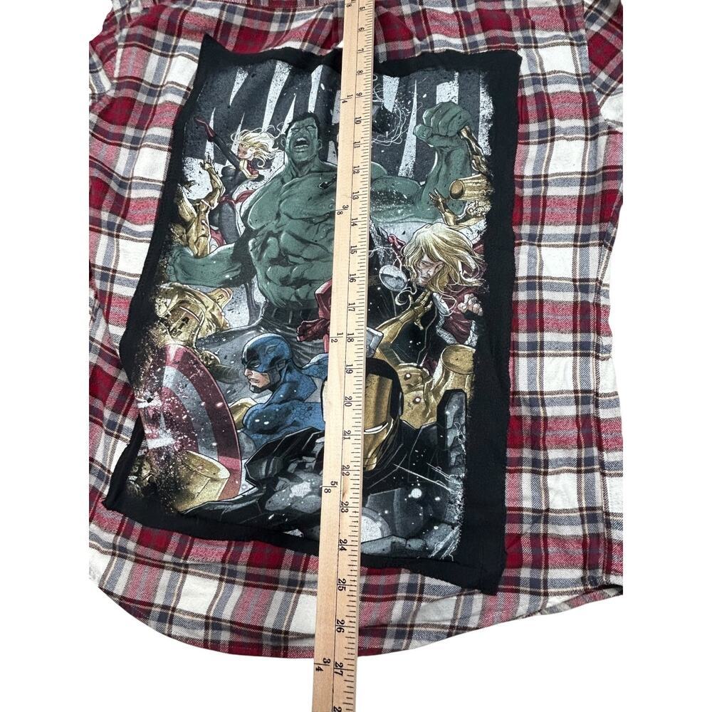 Marvel Avengers Croft & Barrow Upcycled Plaid Flannel Shirt Men’s Medium OOAK - Picture 3 of 11